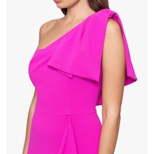 Betsy & Adam fuschia one shoulder gown